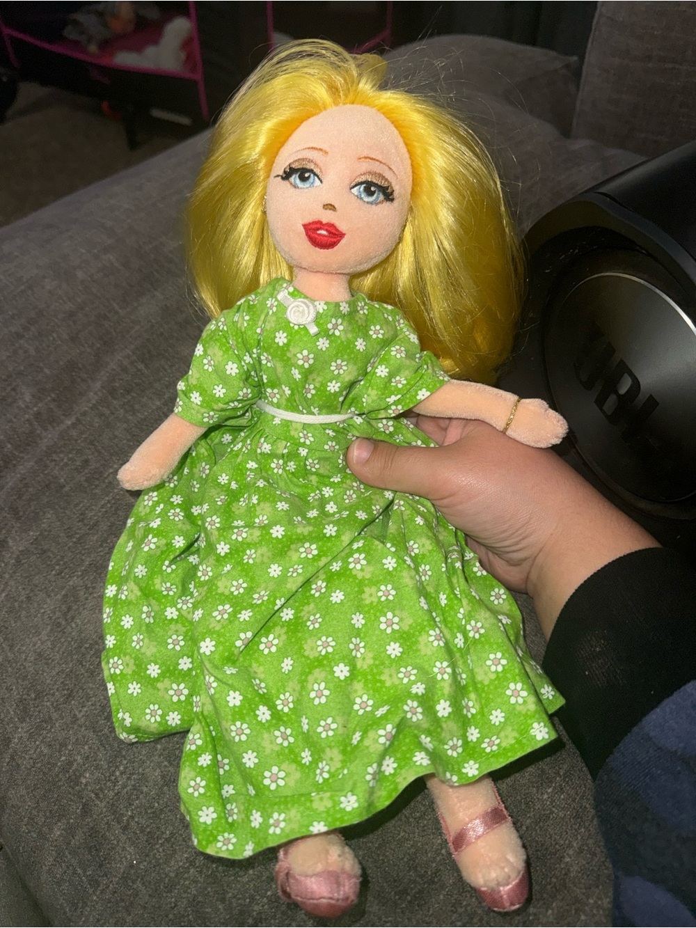 Lovely Lola in Green Floral Dress - Yellow Hair